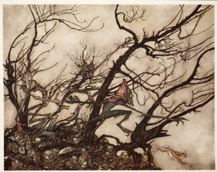 Die Indianer betrachteten sie als die Wohnstätte von Geistern., aus Rip Van Winkle von Washington Irving, veröffentlicht 1910