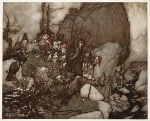 Der Schlaf von Rip Van Winkle., aus Rip Van Winkle von Washington Irving, veröffentlicht 1910