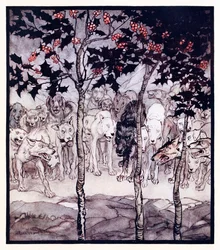 Sie standen draußen, erfüllt von Wildheit und Schrecken. aus The Enchanted Cave of Cesh Corran in Irish Fairy Tales
