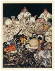 Als Puss die Ratten und Mäuse sah, wartete sie nicht, um es zu erfahren, aus Englische Märchen, 1922