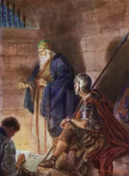 Paulus im Gefängnis (Farblithografie)