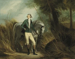 Ein Gentleman auf Wildschweinjagd in einer indischen Landschaft