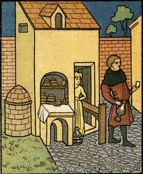Eine Bäckerei im 16. Jahrhundert. nach einer Miniatur der Zeit.