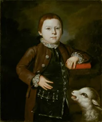 Junge der Hallett-Familie mit Lamm