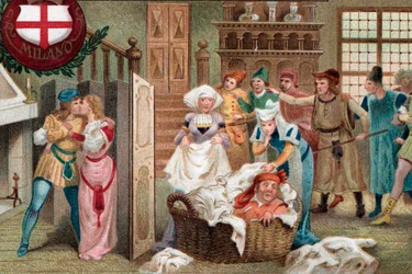 Falstaff versteckt im Wäschekorb, Akt II Szene 2 aus der Oper Falstaff von Giuseppe Verdi