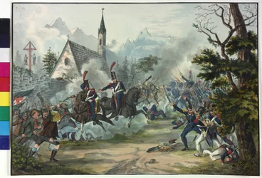 Kampf zwischen französischen Soldaten und Tiroler Bauern