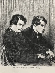 Gavarni, Hippolyte-Guillaume-Sulpice Chevalier, genannt Paul (1804-1866). Edmond und Jules de Goncourt in einer Theaterloge. 1853. GONCOURT, Edmon Huot von (1822-1896). Englischer Schriftsteller.; GONCOURT, Jules Huot de (1830-1870). Englischer Schriftstel