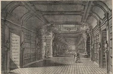 Innenansicht der alten Bibliothek von Saint Genevieve im 18. Jahrhundert