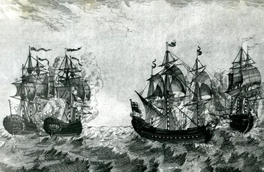 Le Maure nähert sich dem Rubin: Der Achilles kämpft gegen die Royal Oak (Gravur)