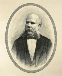 RIUS I TAULET, Francesc de Paula (1833-1889). Spanischer Anwalt und Politiker. Bürgermeister von Barcelona und Förderer der Weltausstellung 1888 in Barcelona. Porträt veröffentlicht in „La Ilustracion Espanola y Americana“ von A. Carretero. Gravur.