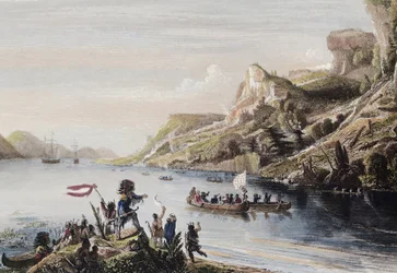 Der französische Entdecker Jacques Cartier entdeckte und bestieg den St. Lawrence River in Kanada im Jahr 1535