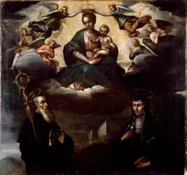 Die Jungfrau mit dem Kind, dem heiligen Benedikt von Nursia und ihrer Schwester Scholastika, Gründerin des Benediktinerordens