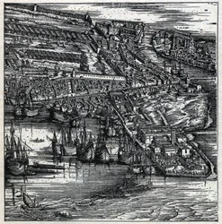 Der Hafen von Venedig im 16. Jahrhundert (Stich)