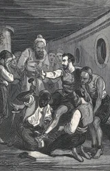 Die Trinidadianer Fray Juan Gil und Fray Anton de la Bella befreiten Cervantes 1580 aus der Gefangenschaft in Algier (Stich)