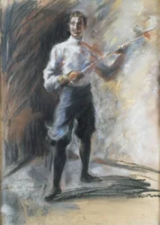 Der Fechtmeister Weisi, von Arturo Rietti (1863-1943), Pastell auf Papier, 72x53 cm. Italien, 20. Jahrhundert.