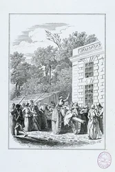 Abreise der Frauen von der Halle nach Versailles am Morgen des 5. Oktober
