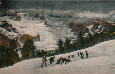 Schneeballschlacht im Paradies-Tal im Hochsommer, Mt. Rainier Nationalpark, ca. 1916