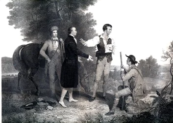 Die Gefangennahme des britischen Spions Major John Andre (Gravur)