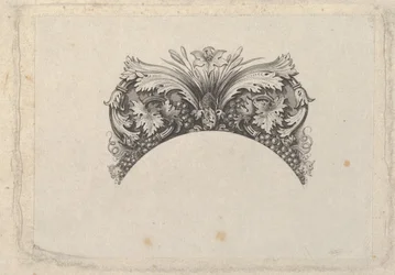 Gebogenes Rahmenelement für Banknote, mit Akanthus- und Weinblättern, Lilie und Trauben..., ca. 1824-37