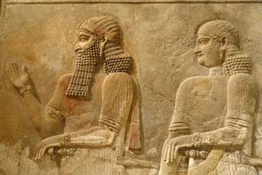 Detail von Sargon II und Wache, Relief aus dem Palast von König Sargon in Khorsabad, ca. 716-713 v. Chr.