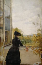 Dame am offenen Fenster