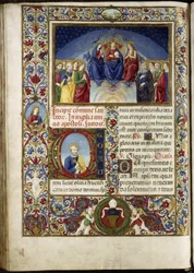 Missel de Thomas James: das himmlische Paradies, mit einer Lettrine, die den heiligen Petrus darstellt.