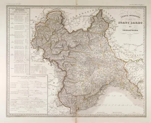 Sardinische Staaten auf dem Festland. Karte von Attilio Zuccagni-Orlandini, aus dem Geographischen Atlas der italienischen Staaten, Florenz, Kupferstich