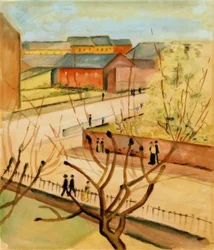 Blick auf unsere Straße im Frühling