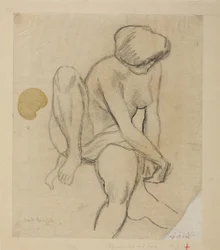 Sitzender weiblicher Akt mit Tuch