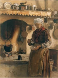 Italienische Bäuerin am Herd