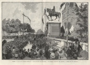Paris - Rede von Herrn Darlot während der Einweihung am 15. Juli 1888 im Hôtel de Ville de Paris der Statue von Etienne Marcel - Zeichnung von Gerardin in „The Illustrous World“ von 1888.