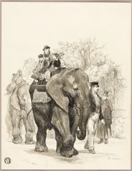 Elefant mit Reitern im Jardin des Plantes, Paris