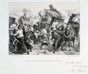 Bewohner der Vororte kommen vor der Belagerung durch die Preußen in Paris an, 1870