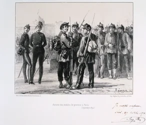 Truppen aus den Provinzen kommen vor der preußischen Belagerung in Paris an, September 1870