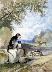 Illustration der Fabel „Der Hase und die Schildkröte“ von Jean de La Fontaine