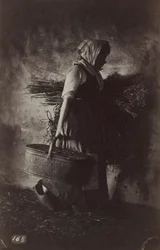 Bäuerin mit einem Korb und Heu, ca. 1870