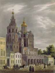 Die Kirche der Entschlafung der Theotokos in der Pokrovka-Straße in Moskau, 1825