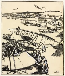 Flugzeuge ruhen auf dem Feld, 1914