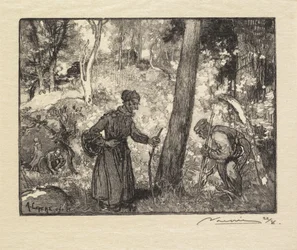 Fontainebleau-Wald: Pilzsammler am Rocher Bernard (La Forêt de Fontainebleau: Au rocher Bernard, chercheurs de champignons)