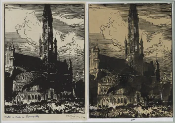 Hôtel de Ville de Bruxelles in Flammen, 1914