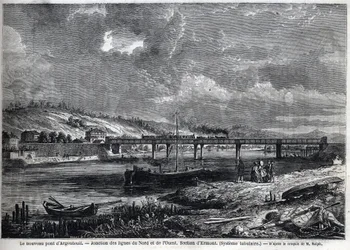 Die neue Brücke bei Argenteuil. Verbindung der Nord- und Westlinien. Abschnitt Ermont (Röhrensystem). Gravur nach einer Skizze von Ralph in (Le Monde illustré)