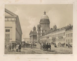 Die Isaakskathedrale vom Kavalleriemanöver aus gesehen, aus: Der Bau der Isaakskathedrale, 1845