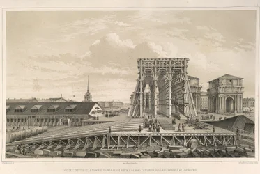 Die erste Säule beim Bau von: Der Bau der Isaakskathedrale, 1845