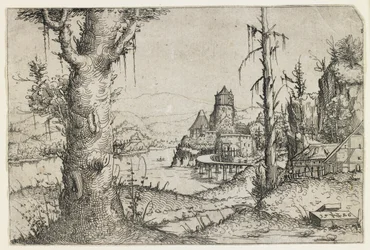 Großer Baum und Schloss an einem See