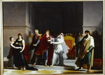 Letzte Szene der Tragödie "Rodogune" im Théâtre-Français, 1810