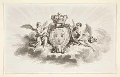 Königliches Wappen mit Lilien flankiert von Engeln, Reproduktion aus dem 19. Jahrhundert