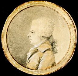 Wolfgang Amadeus Mozart - Augustin de Saint-Aubin (1736-1807). Rötel, schwarze Kreide und weiße Farbe auf Papier, ca. 1778. Privatbesitz