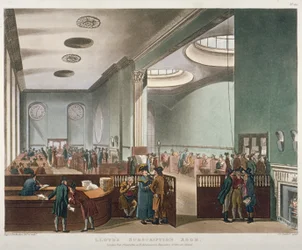 Innenansicht des Lloyds Subscription Room in der Royal Exchange, City of London, 1809