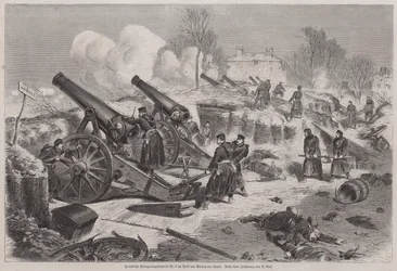 Preußische Belagerungsbatterie im Park von Le Raincy während der Belagerung von Paris, Deutsch-Französischer Krieg