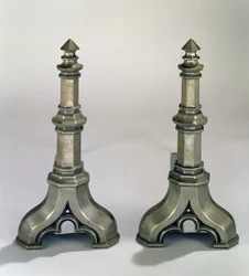 Paar gotische Andirons, ca. 1836
